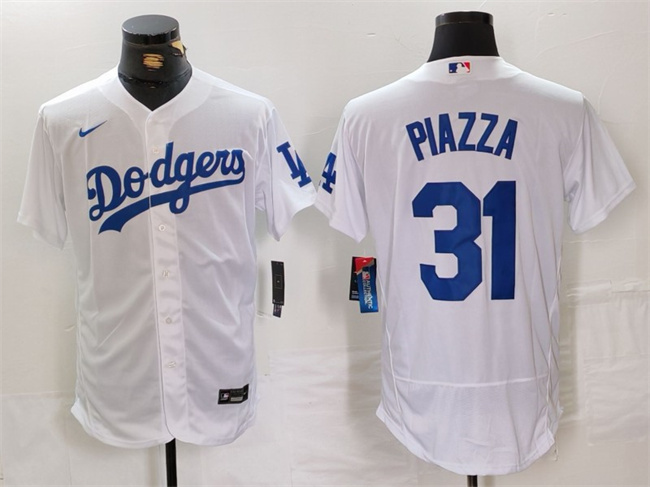Men's Los Angeles Dodgers #31 Mike Piazza White Flex Base Stitched Baseball Jersey